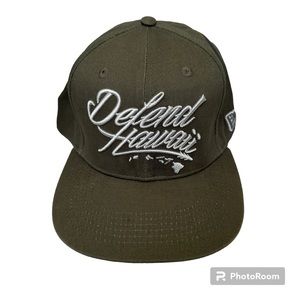 Defend Hawaii Olive Green Script Embroidered Snapback Hat